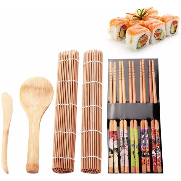 Gosear Complete Bamboo Sushi Making Kit 5 Pair Chopsticks 2 Sushi Rolling Mats+Rice Spoon+Rice Spreader