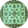 thumbnail image 1 of Ahgly Company Machine Washable Indoor Round Oriental Turquoise Blue Traditional Area Rugs, 8' Round, 1 of 4