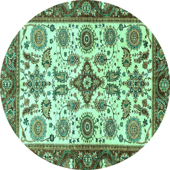 Ahgly Company Machine Washable Indoor Round Oriental Turquoise Blue Traditional Area Rugs, 8' Round