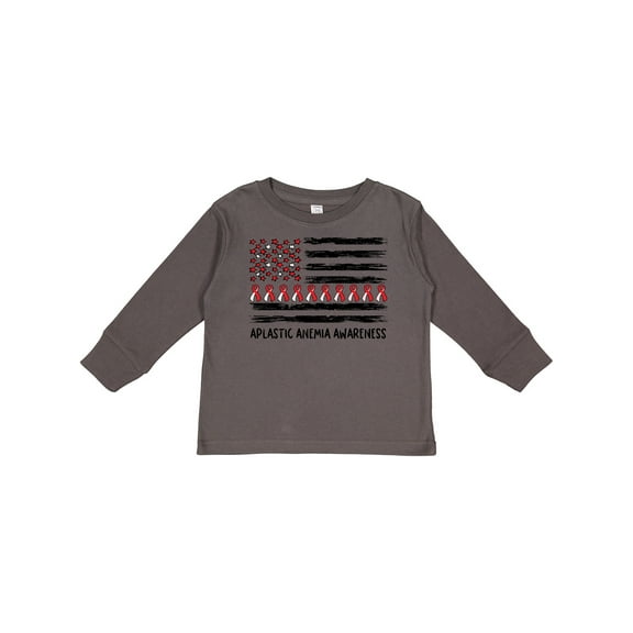 Inktastic Aplastic Anemia Awareness Red and White Ribbons and Flag Boys or Girls Long Sleeve Toddler T-Shirt