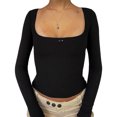 thumbnail image 1 of Camiseta Mujer Camiseta de mujer Top de encaje con cuello en U Jersey de manga larga Camisetas ajustadas (Negro XL) Cgtredaw Para estrenar, 1 of 1
