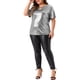 thumbnail image 2 of Blusa metálica de talla grande para mujeres, con cuello redondo y abertura, camiseta de manga corta, blusas de fiesta, top 3X plateado, 2 of 6