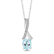 Gem Stone King 2.04 Ct Oval Sky Blue Topaz White Diamond 925 Sterling Silver Pendant
