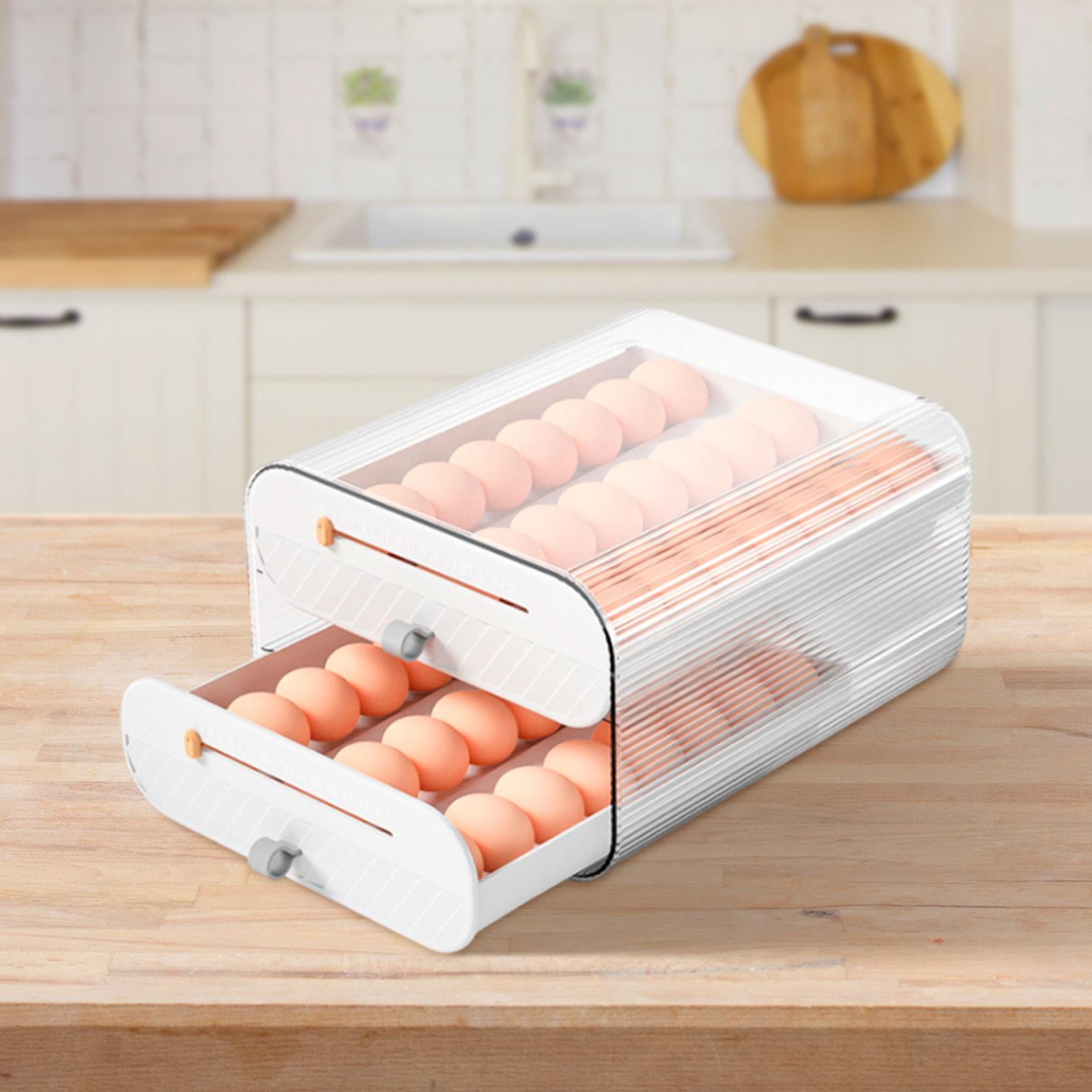 Nishiyuenyi Egg Holder Tray Clear Large Capacity 2 Layer Drawer Trays Refrigerator Organizer