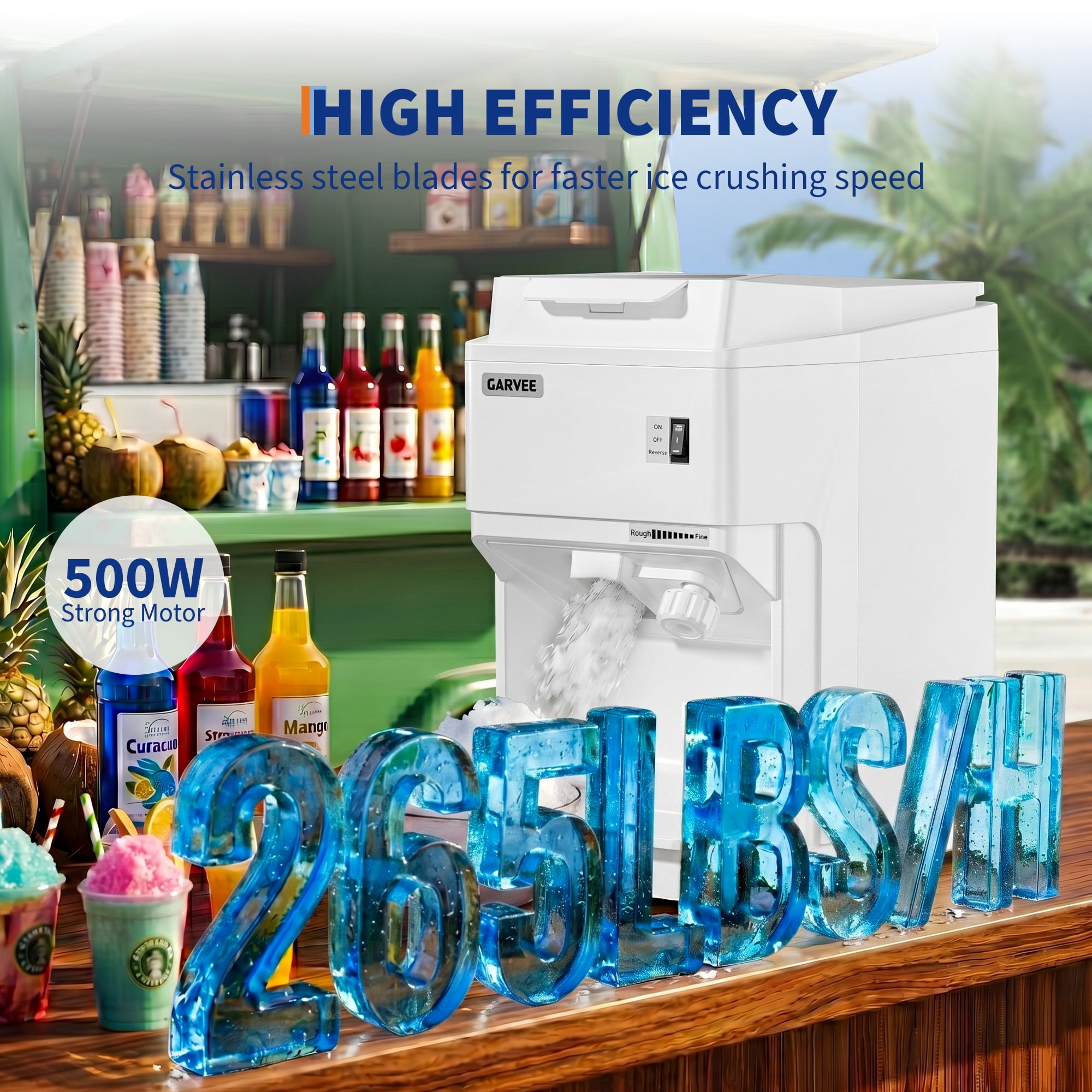 Commercial Ice Crusher 300LBS/H, 500W Electric Snow Cone Machine, 320RPM Stainless Steel Shaved Ice Maker for Home, Restaurants, and Bars