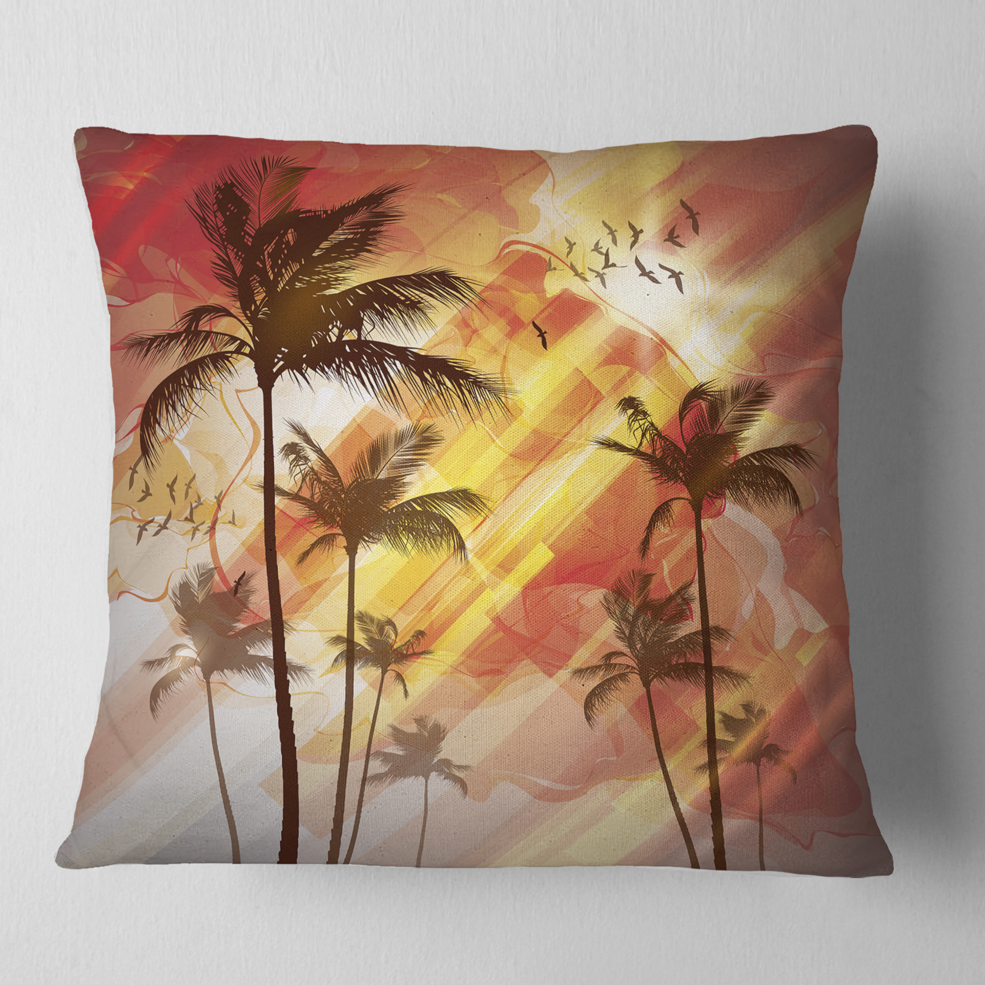 Designart Palm Tree at Sunset - Photography Throw Pillow - 18x18