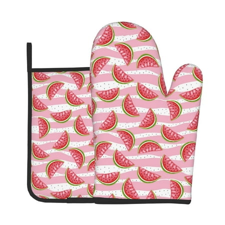 

Bingfone Cute Watermelon Print Oven Mitts Pot Holders Set 2 PCS for Kitchen for Cooking Grilling Baking BBQ Pot Holders Cook Essentials