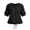 thumbnail image 6 of UQJfacai Cotton Linen Shirts for Women Ruffle Short Sleeve Henley Crewneck Summer Tops Dressy Casual Button Down Blouses S-2XL, 6 of 7