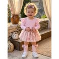 thumbnail image 3 of Cjfdfy Newborn Baby Girl Floral Romper Dress Lace Ruffles Long Sleeve Ribbed Knit Bodysuit and Headband Stocking Baby Vintage Clothes Infant Cute Coming Home Outfit 0-18M, 3 of 9