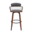 thumbnail image 2 of Wiz 30 Inch Barstool Chair, Slatted Back, Gray Faux Leather, Walnut Brown, 2 of 4
