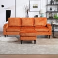 thumbnail image 4 of Convertible Sectional Sofa Couch, Modern Chenille Fabric L-Shaped with 2 Cup Holders and Side Pocket, 3-Seat Sofa Sectional with Storage Ottoman for Living Room, Apartment, Orange, 4 of 7