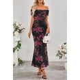thumbnail image 2 of Vestido largo MEROKEETY para mujer con hombros descubiertos, estampado floral, negro, 2 of 7