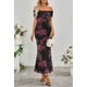 thumbnail image 2 of Vestido largo MEROKEETY para mujer con hombros descubiertos, estampado floral, negro, 2 of 7