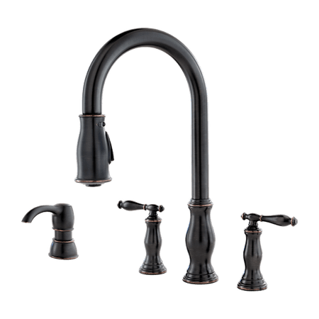 Pfister Hanover 2-Handle Pull-Down Kitchen Faucet with Soap Dispenser in Tuscan Bronze