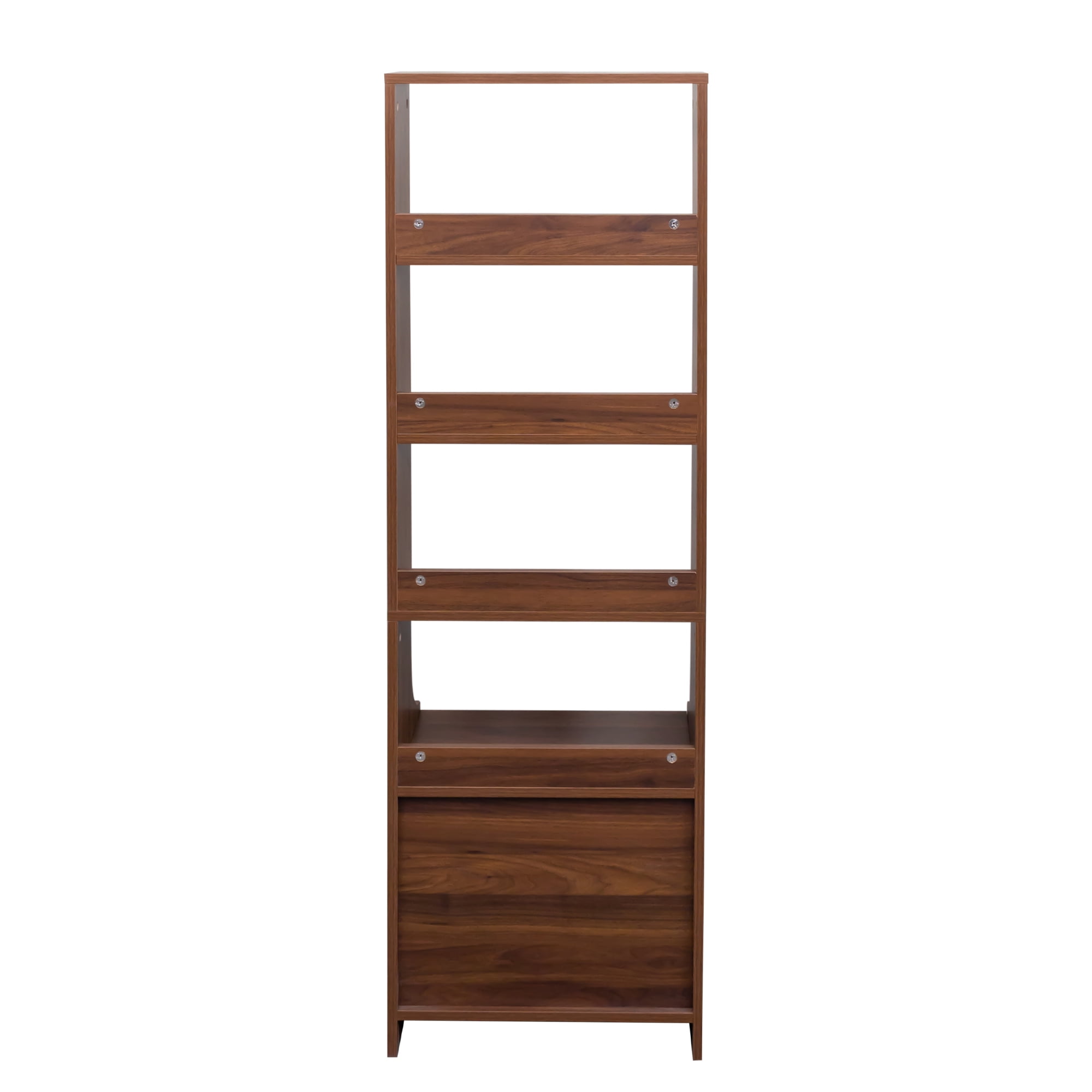 Nightstand, with Integrated Bookshelf and 2 Storage Drawers, Vertical Space-Saving Design for Bedroom and Study, 18.7x13.39x58.11 Inch Walnut