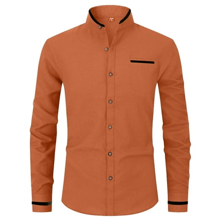 Shirts for Men Long Sleeve Lapel Casual Patchwork Holiday Button Down Cardigan Shirt Top XL