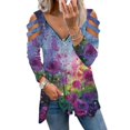 thumbnail image 4 of Camiseta suelta estampada a la moda para mujer Blusa de manga larga con cuello en V Tops casuales Pompotops  FGAJ14831, 4 of 6