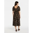 thumbnail image 3 of Time and Tru Women's Midi Dress with Puff Sleeves, XS-XXXL, 3 of 4