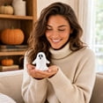 thumbnail image 3 of Miwamany Cute White Resin Halloween Ghost Figurine, Halloween Tabletop Statue, Compact Freestanding Ornament for Shelf Desk Window Mantel Indoor Party Home Decoration, 3 of 6