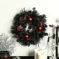 thumbnail image 5 of BNNG 17.7 inch Artificial Boo-Tiful Halloween Wreath,Halloween Wreath for Front Door With Spider, Pumpkins Decor - Artificial Wreath With Lights for Window Wall Party Holiday, 5 of 6