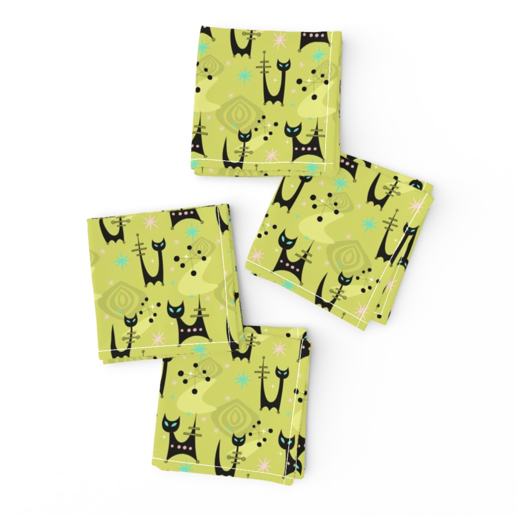 Cocktail Napkins Den Mid Century Modern Cats Home Tv Living Room Retro Set of 4