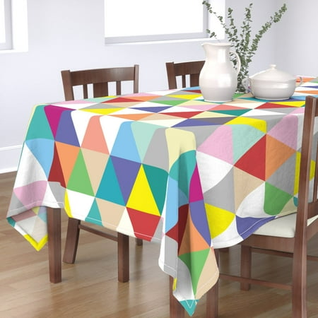 

Cotton Sateen Tablecloth 90 Square - Triangles Rainbow Geometric Patchwork Multi Wholecloth Colorful Kid Nursery Triangle Modern Home Print Custom Table Linens by Spoonflower