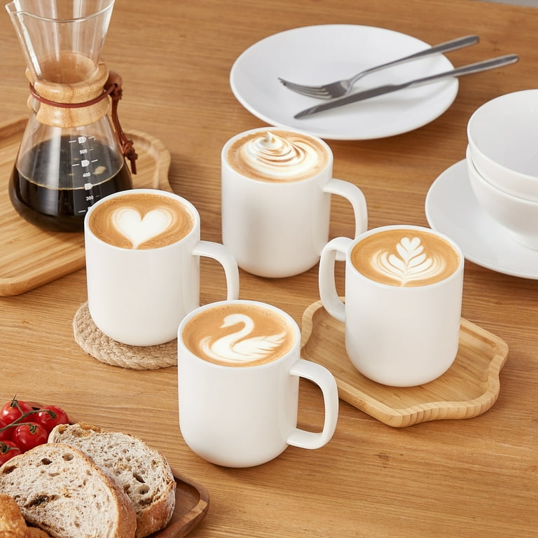 Malacasa Porcelain Coffee Mugs Set, 16 oz Coffee Cups Set of 4, Dishwasher & Microwave Safe, White