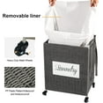 thumbnail image 3 of Laundry Hamper with Lid, White Paper Woven Laundry Basket, Ergonomic Handles Removable 2 Compartments Liner Bag, Waterproof Mildew Proof Iron Frame, for Bedroom Bathroom Living Room Laundry Room, 3 of 6