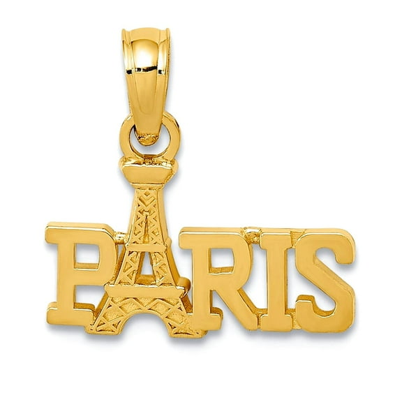 14k Yellow Gold Polished Paris With Eiffel Tower Pendant Necklace 15x13mm Wide Pendant for Women