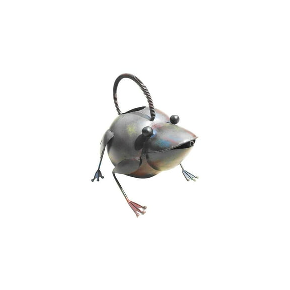 Iron Frog Watering Can - Handmade Garden Decor - Tin Metal Figurine - Multi-Color - 10" x 8" x 9"