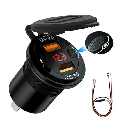 

12V/24V Metal Waterproof Dual QC3.0 USB Fast Car Charger Power Outlet Voltmeter