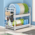 thumbnail image 1 of Dish Rack Drainer, Kitchen Drain Rack Stainless Steel 2-Layer Countertop Sink Drainer Deepen The Sidewall with A Drain Tray for Drying Fruits and Vegetables Tableware Rack,C, 1 of 8