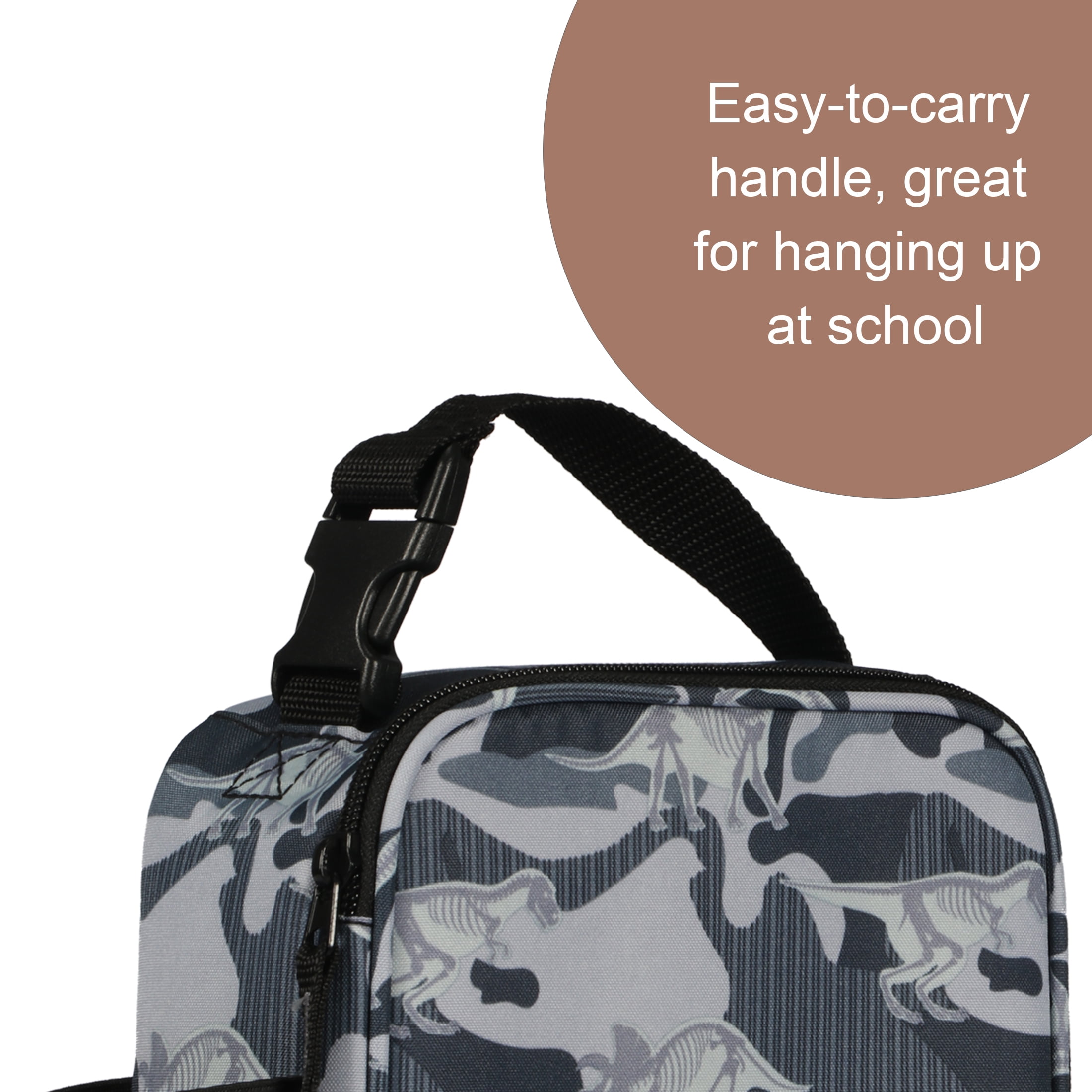 Your Zone Unisex Gray Dinosaur Camo Insulated Polyester Reusable Lunch Bag