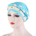 thumbnail image 2 of PMVFHDE Women Ruffle Turban Wrap Cap With Pearl Beading Solid Color Hats For Women Blue, 2 of 8