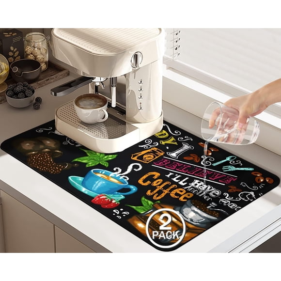 2 Pack Tapis de Séchage pour Vaisselle pour Comptoir de Cuisine, Tapis de Café Ultra Absorbant et Antidérapant pour Machine à Café 19.5x12 Pouces