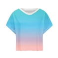thumbnail image 5 of Olyvenn Workout Tops for Women Open Back Short Sleeve Oversized Athletic Shirt Casual Loose Yoga Tee Trendy Gradient Color Crop Top Sky Blue L, 5 of 5