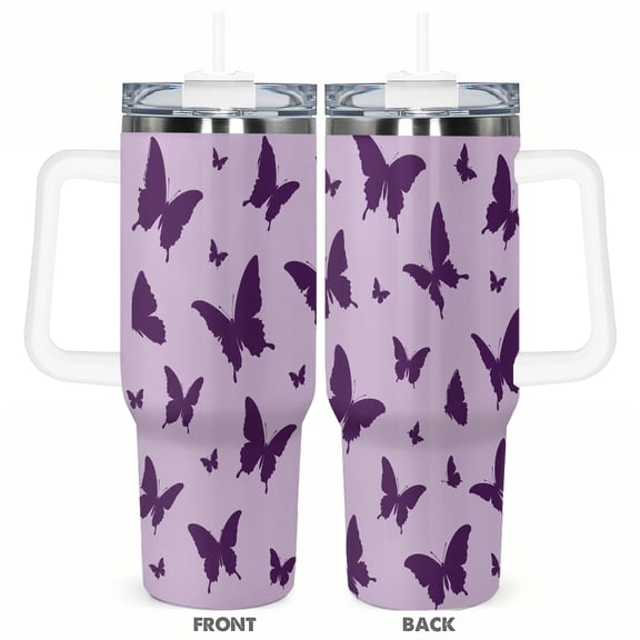 40oz Purple Butterfly Tumbler Insulated Car Cup Lavender Travel Coffee Cup Gift for Women