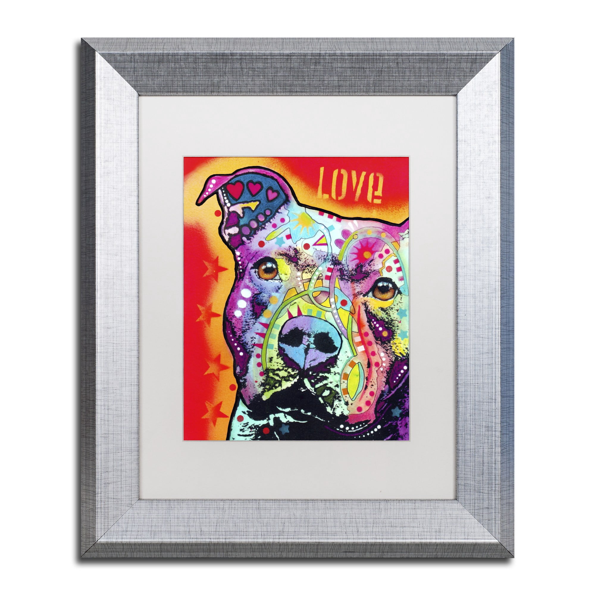 Trademark Fine Art "Thoughtful Pitbull" Canvas Art by Dean Russo White Matte, Silver Frame