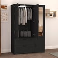 thumbnail image 2 of UZUGUL Black 3-Door Wardrobe Farmhouse Built-in Mirror USB Sensor Light 2 Drawers, 2 of 7
