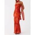 thumbnail image 4 of Burgundy Floral Strapless High-Neck Maxi Dress With Flowy Scarf Detail, 4 of 28