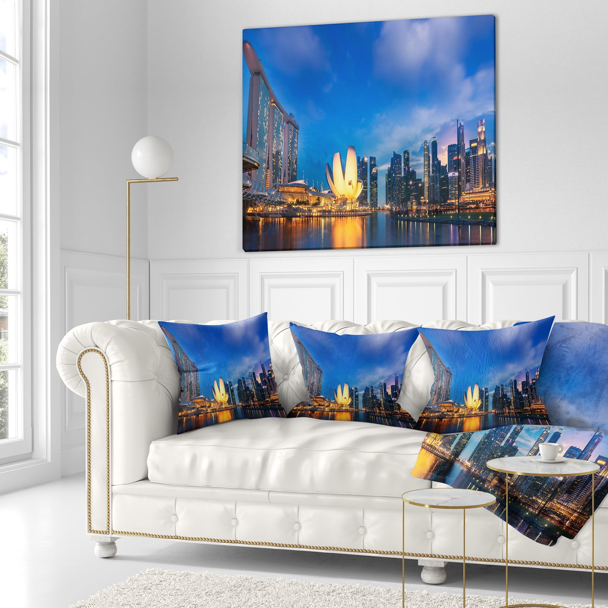 Designart Landscape of Singapore Cityscape - Photography Throw Pillow - 18x18