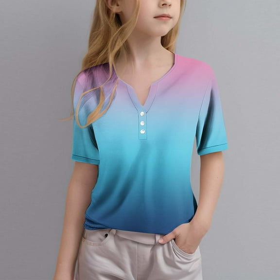 Riecok ween Girls and Boy Summer Short Sleeve Round-Neck Casual Comfortable Soft Fashion Undershirts Tee Shirt Top Kids Blouse Blue 9 T
