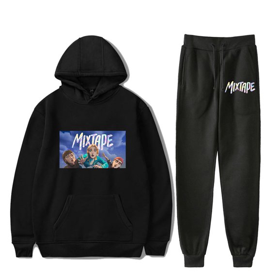 Hot Video Game Mixtape Graphic Hoodie Jogger Set - Unisex 2-Piece Casual Pullover Sweatshirt Pants for Gamer Apparel Merch