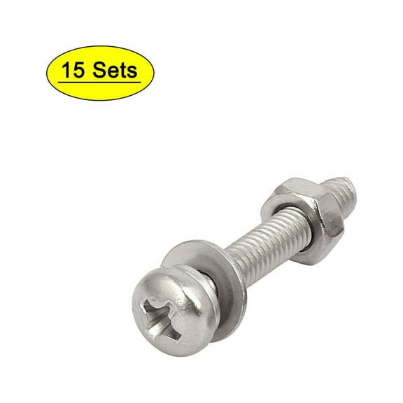 M4x25mm 304 Stainless Steel  Pan Head Bolt Screw Nut w Washer 15 Sets