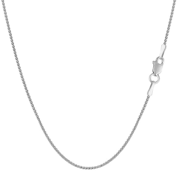 14k White Gold Round Diamond Cut Wheat Chain Necklace, 1.0mm, 16"