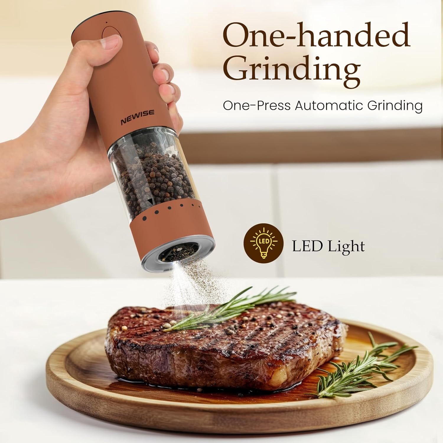 Electric Salt and Pepper Grinder Set with LED Lights, Rechargeable Automatic Mill, Adjustable Coarseness, Large Capacity for Kitchen