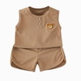 thumbnail image 4 of CAUYDY Baby Toddler 9M 12M 18M Boy Summer Outfit Pajamas Set for Toddler Boys 2-Piece Cute Sleeveless Shirt and Shorts 3T-6T Little Kid Clothes (Sizes 12-18 Months,L4-Brown), 4 of 4
