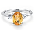 thumbnail image 3 of Gem Stone King 14K White Gold Yellow Citrine and White Topaz Engagement Ring for Women | 1.93 Cttw | Oval Checkerboard 9X7MM | Gemstone November Birthstone | Size 6, 3 of 6