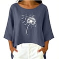 thumbnail image 5 of Linen Tops for Women Retro Embroidered Summer Boho Peasant Blouses 3/4 Sleeve Round Neck Casual Loose Fit Clothes Cute Tops For Women, 5 of 6