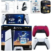 Sony PlayStation 5 Astro Bot Slim Digital Bundle with Disc Drive, Pulse Elite Headset, Extra Controller, PlayStation Portal, MightySkins Voucher and 2 Year Extended Warranty - Cosmic Red